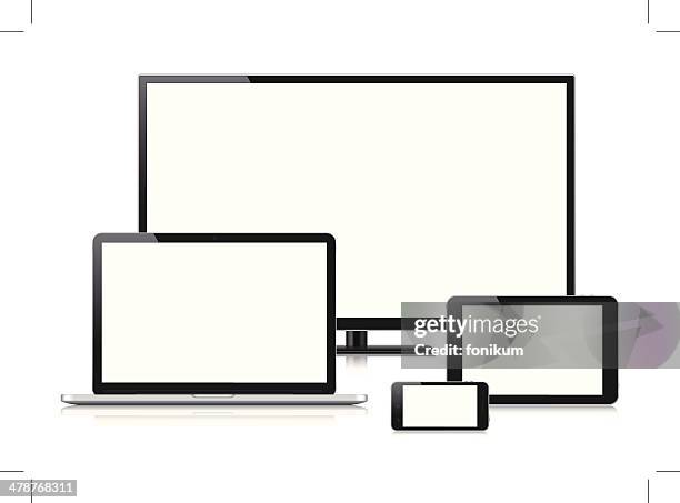 digital devices with blank screen (vector) - macbook laptop white background stock illustrations