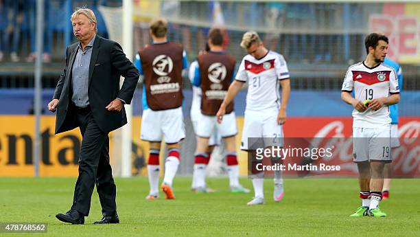 Horst Hrubesch, head coach Germany reacts after the UEFA European Under-21 semi final match Between Portugal and Germany at Ander Stadium on June 27,...