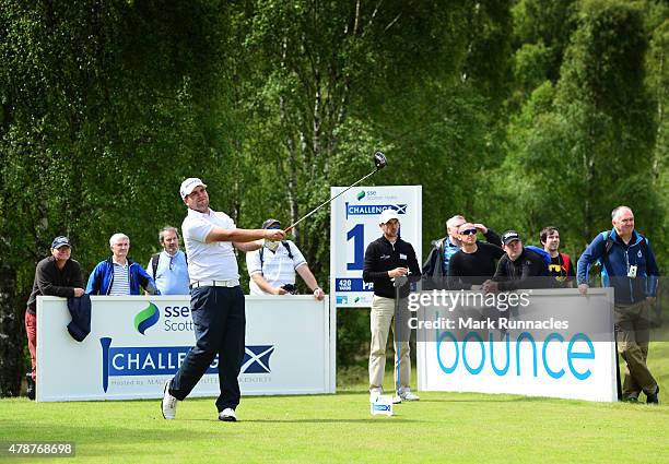 Jack Senior of England in action during the third round of the 2015 SSE Scottish Hydro Challenge at the MacDonald Spey Valley Championship Golf...