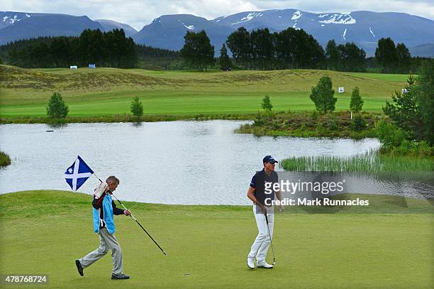 Maarten Lafeber of Netherlands in action on the 16th green during the third round of the 2015 SSE Scottish Hydro Challenge at the MacDonald Spey...