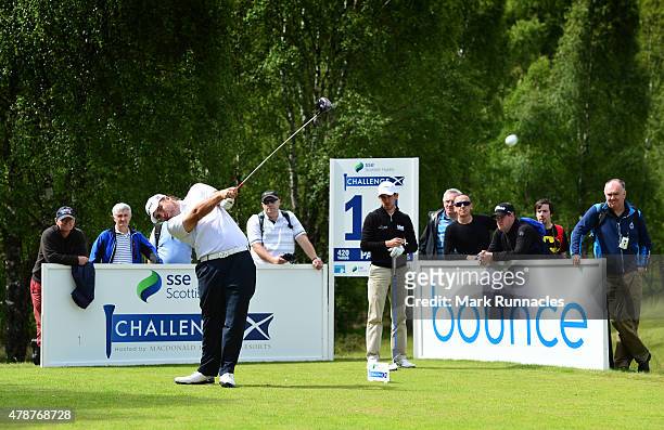 Jack Senior of England in action during the third round of the 2015 SSE Scottish Hydro Challenge at the MacDonald Spey Valley Championship Golf...