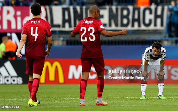 Amin Younes of Germany reacts after the UEFA European Under-21 semi final match Between Portugal and Germany at Ander Stadium on June 27, 2015 in...