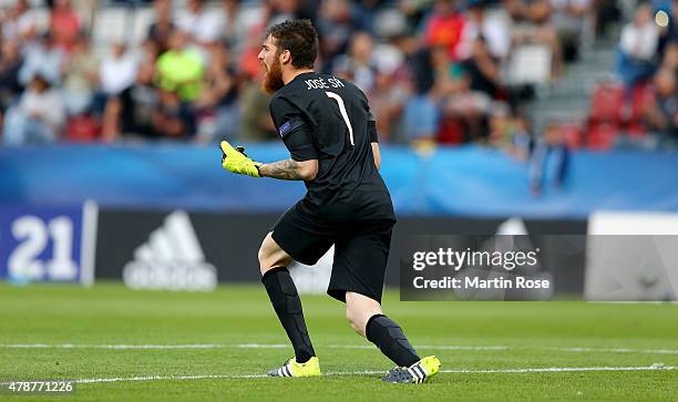 Jose Sa, goalkeeper of Portugal celebrates after the UEFA European Under-21 semi final match Between Portugal and Germany at Ander Stadium on June...