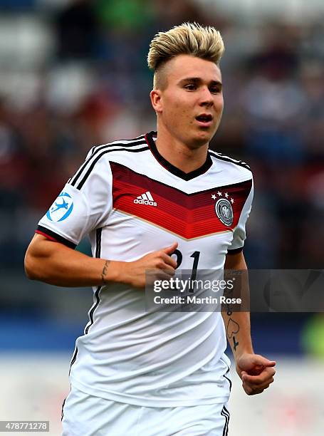 Felix Klaus of Germany runs during the UEFA European Under-21 semi final match Between Portugal and Germany at Ander Stadium on June 27, 2015 in...