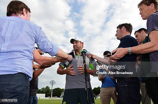Ryan Harris of Australia speaks to the media after stumps on day three of the tour match between Kent and Australia at The Spitfire Ground, St...