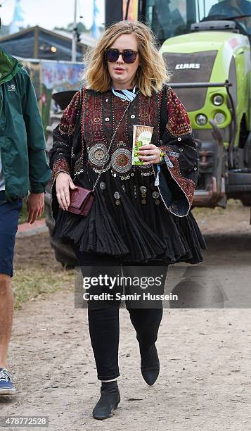 Adele attends the Glastonbury Festival at Worthy Farm, Pilton on June 27, 2015 in Glastonbury, England.