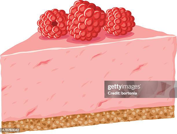 tall slice of mousse cake topped with fresh raspberries - raspberry syrup stock illustrations