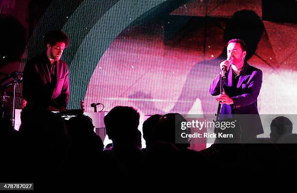 Danger Mouse and James Mercer perform onstage as Samsung Galaxy presents Broken Bells at SXSW on March 14, 2014 in Austin, Texas.