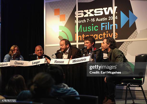 Music editor Shirley Halperin, Charles Chavez of Latium Entertainment, Esquire's Andy Langer and musician Taylor Hanson speak onstage at "When to...