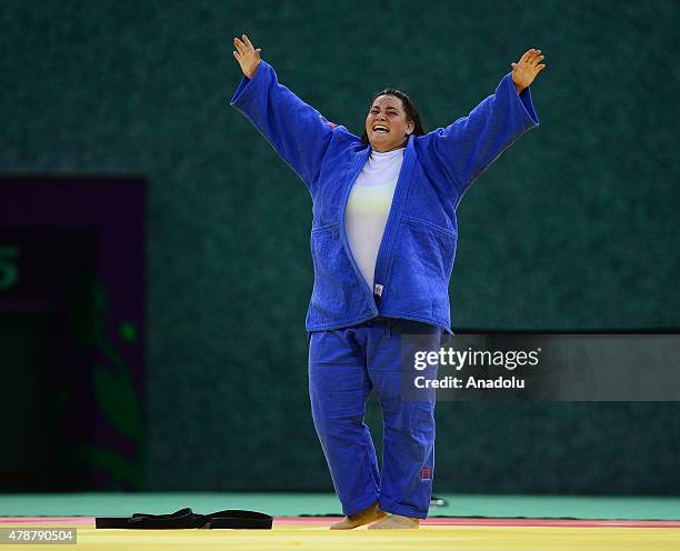 Belkis Kaya and Santa Pakenyte compete in Woman's +78kg Judo during Baku 2015 European Games at Heydar Aliyev Arena in Baku, Azerbaijan, on June 27,...