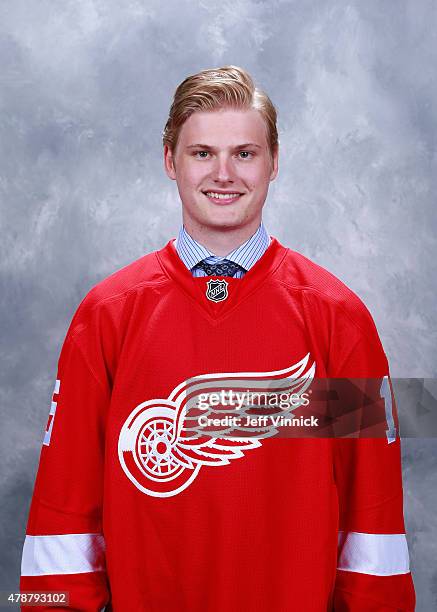 Adam Marsh poses for a portrait after being selected 200th overall by the Detroit Red Wings during the 2015 NHL Draft at BB&T Center on June 27, 2015...