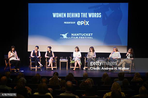 Ophira Eisenberg, Leslye Headland, Lili Taylor, Cynthia Littleton, Jacqueline Bissett, Nancy Dubuc and Stacy L. Smith attend the "Women Behind The...
