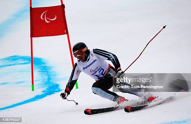 Valerii Redkozubov of Russia competes in the Men's Giant Slalom Visually Impaired during day eight of the Sochi 2014 Paralympic Winter Games at Rosa...