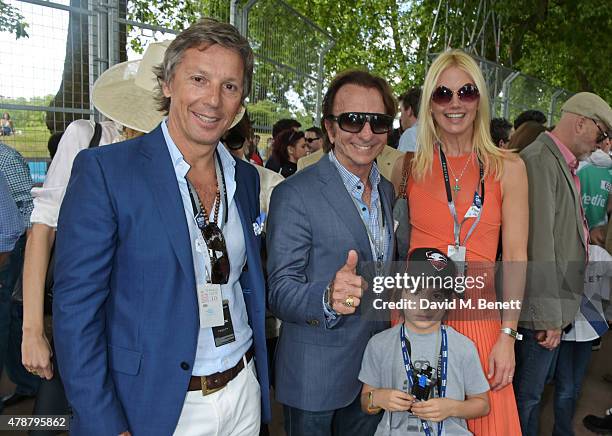 Alejandro Gravier, Emerson Fittipaldi and Valeria Mazza attend Day One at the 2015 FIA Formula E Visa London ePrix at Battersea Park on June 27, 2015...