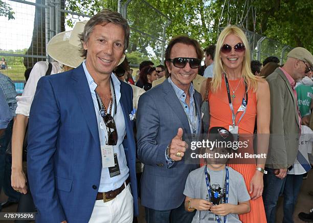 Alejandro Gravier, Emerson Fittipaldi and Valeria Mazza attend Day One at the 2015 FIA Formula E Visa London ePrix at Battersea Park on June 27, 2015...