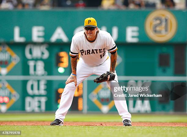 Corey Hart of the Pittsburgh Pirates in action against the Philadelphia Phillies during the game at PNC Park on June 14, 2015 in Pittsburgh,...