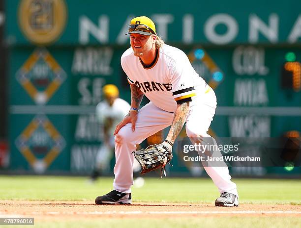 Corey Hart of the Pittsburgh Pirates in action against the Philadelphia Phillies during the game at PNC Park on June 14, 2015 in Pittsburgh,...