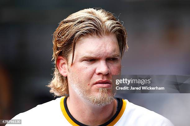 Corey Hart of the Pittsburgh Pirates in action against the Philadelphia Phillies during the game at PNC Park on June 14, 2015 in Pittsburgh,...