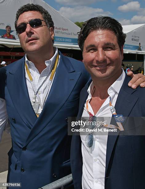 Eduardo Teodorani-Fabbri and Giorgio Veroni attend Day One at the 2015 FIA Formula E Visa London ePrix at Battersea Park on June 27, 2015 in London,...