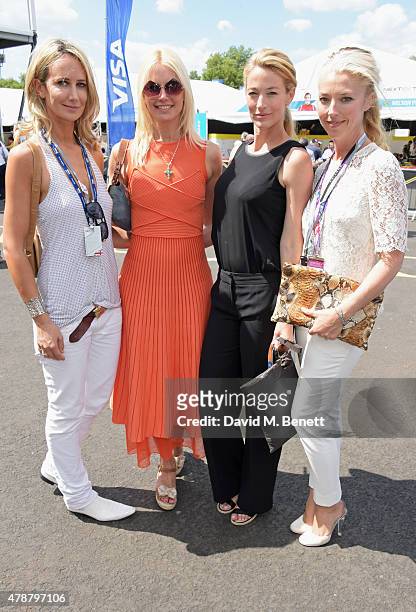 Lady Victoria Hervey, Valeria Mazza, Elaine Irwin and Tamara Beckwith attend Day One at the 2015 FIA Formula E Visa London ePrix at Battersea Park on...