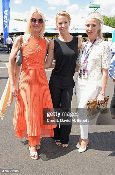 Valeria Mazza, Elaine Irwin and Tamara Beckwith attend Day One at the 2015 FIA Formula E Visa London ePrix at Battersea Park on June 27, 2015 in...