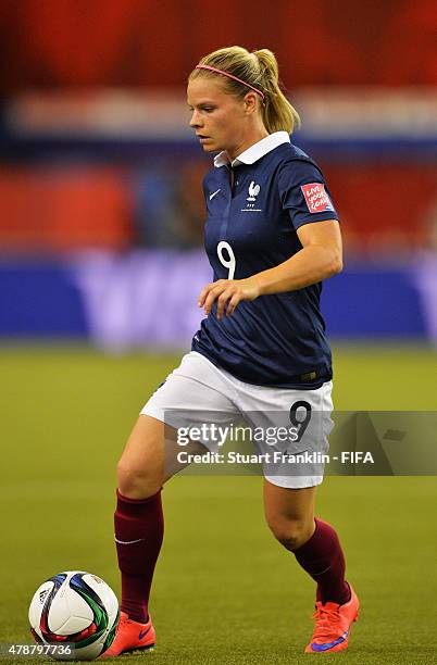 Eugenie Le Sommer of France in action during the quarter final match of the FIFA Women's World Cup between Germany and France at Olympic Stadium on...