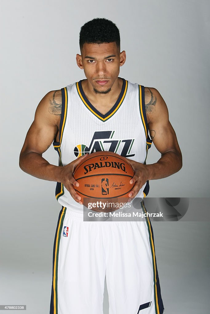 Trey Lyles and Olivier Hanlan of the Utah Jazz
pose for photos