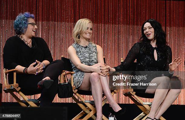 Executive producer and creator Jenji Kohan with actors Taylor Schilling and Laura Prepon on stage at The Paley Center For Media's PaleyFest 2014...