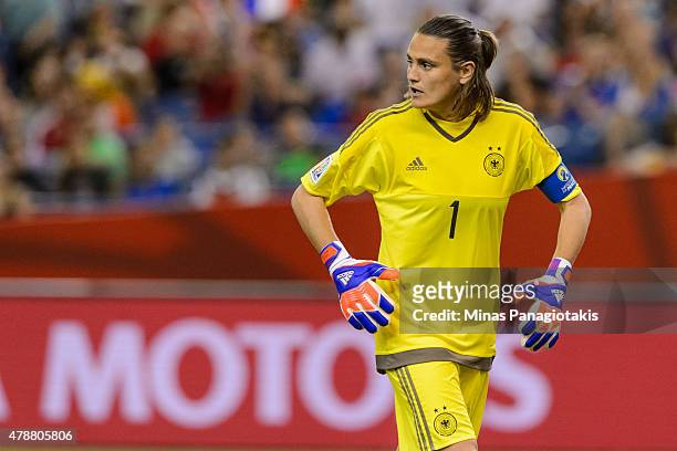 Nadine Angerer of Germany looks behind her during the 2015 FIFA Women's World Cup quarter final match against France at Olympic Stadium on June 26,...