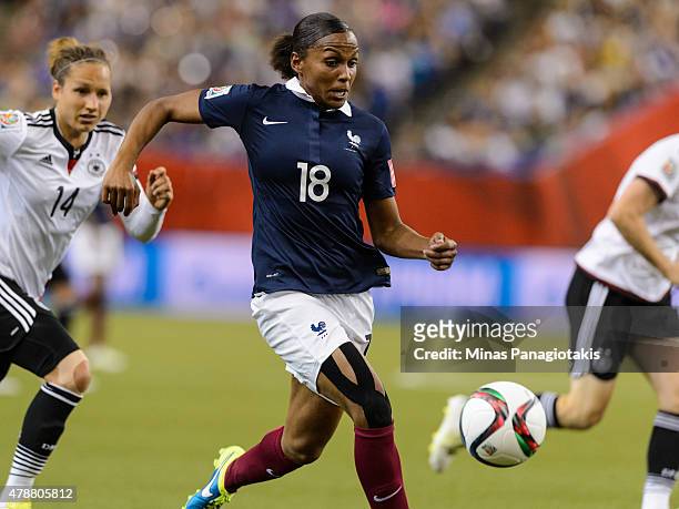 Marie Laure Delie of France runs for the ball during the 2015 FIFA Women's World Cup quarter final match against Germany at Olympic Stadium on June...