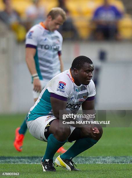 Central Cheetahs Trevor Nyakane looks on after their loss against the Wellington Hurricanes during their Super 15 rugby union match at Westpac...