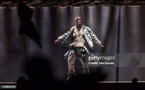 Kanye West performs on The Pyramid Stage during the Glastonbury Festival at Worthy Farm, Pilton on June 27, 2015 in Glastonbury, England. Now its...