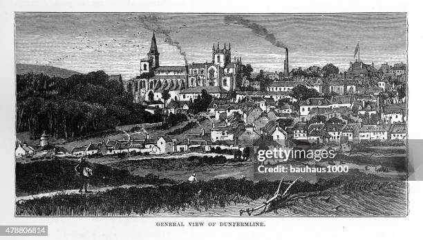 stockillustraties, clipart, cartoons en iconen met dunfermline, england in the early 18th century victorian engraving - industrial revolution