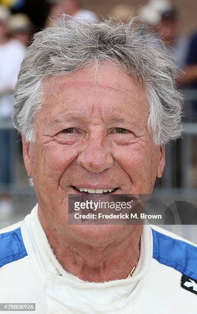 Race car driver Mario Andretti attends the Indy Car MAVTV 500 race at the Auto Club Speedway on June 27, 2015 in Fontana, California.