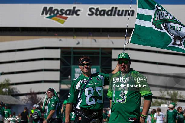 Roughrider fans prepare for the season opening game between the Winnipeg Blue Bombers and Saskatchewan Roughriders in week 1 of the 2015 CFL season...
