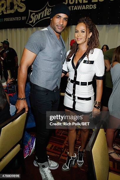 Actors Boris Kodjoe and Nicole Ari Parker attend day 2 of the radio broadcast center during the 2015 BET Experience on June 27, 2015 in Los Angeles,...