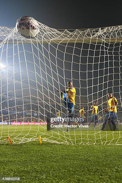 Fernandinho of Brazil looks dejected after the goal of Derlis Gonzalez of Paraguay during the 2015 Copa America Chile quarter final match between...