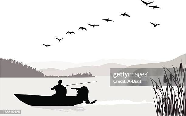 fishing solo - small boat stock illustrations