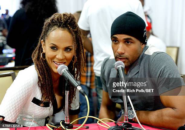 Actors Nicole Ari Parker and Boris Kodjoe attend day 2 of the radio broadcast center during the 2015 BET Experience on June 27, 2015 in Los Angeles,...
