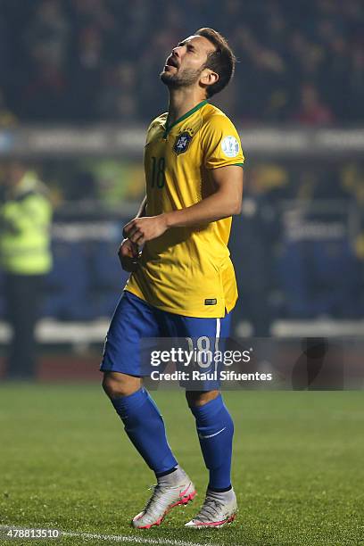 Everton Ribeiro of Brazil looks dejected after fail the second penalty kick in the penalty shootout during the 2015 Copa America Chile quarter final...