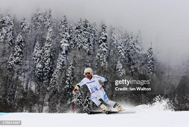 Jugoslav Milosevic of Sebia competes in Men's Giant Slalom Standing during day eight of the Sochi 2014 Paralympic Winter Games at Rosa Khutor Alpine...