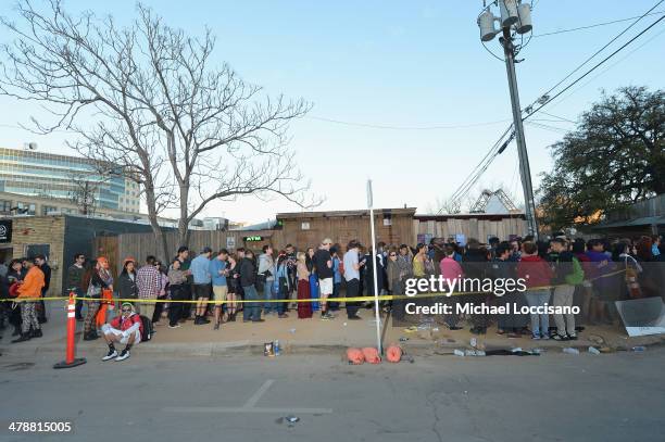 Line gathers for a Lady Gaga performance on on March 13, 2014 in Austin, Texas.