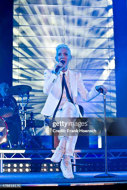 Singer Marie Fredriksson of the Swedish band Roxette performs live during a concert at the O2 World on June 27, 2015 in Berlin, Germany.