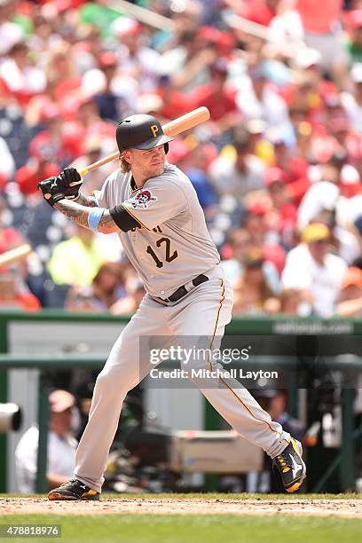 Corey Hart of the Pittsburgh Pirates prepares for a pitch during a baseball game against the Washington Nationals at Nationals Park on June 21, 2015...