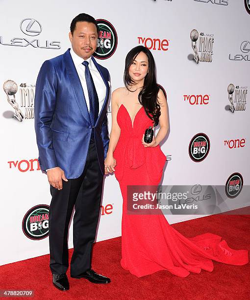 Actor Terrence Howard and wife Miranda "Mira" Christine Pak attend the 45th NAACP Image Awards at Pasadena Civic Auditorium on February 22, 2014 in...