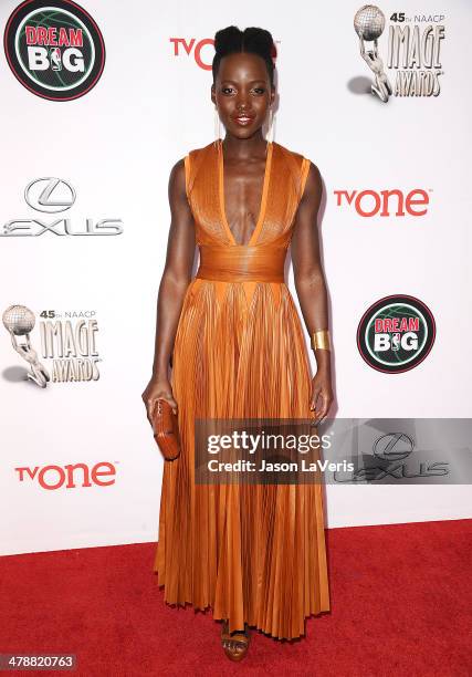 Actress Lupita Nyong'o attends the 45th NAACP Image Awards at Pasadena Civic Auditorium on February 22, 2014 in Pasadena, California.