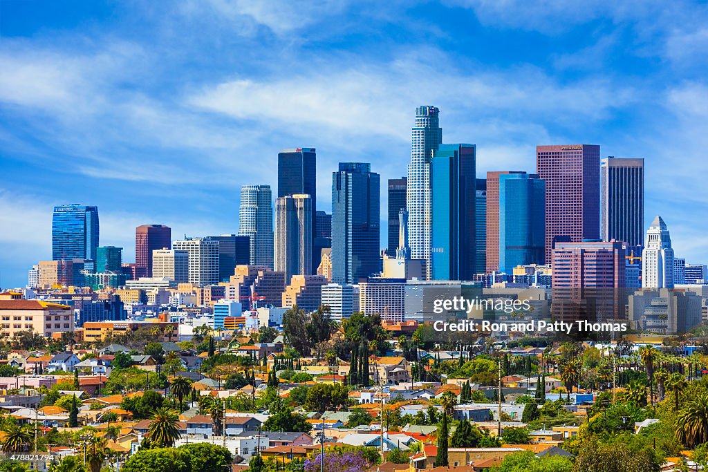 Skyscrapers of Los Angeles skyline,architecture,urban,cityscape,