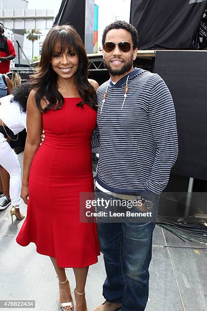 Actors Sanaa Lathan and Michael Ealy attend the BET & Make A Wish Foundation Recipients at the BET Experience At LA. Live Day 2- Weekend Events on...