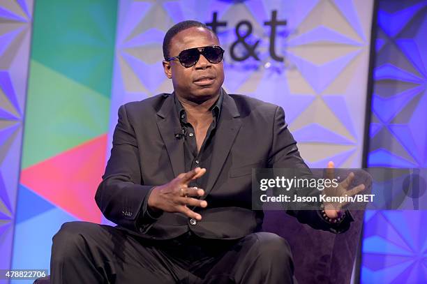 Recording artist Doug E. Fresh speaks onstage during the Genius Talks presented by AT&T during the 2015 BET Experience at the Los Angeles Convention...