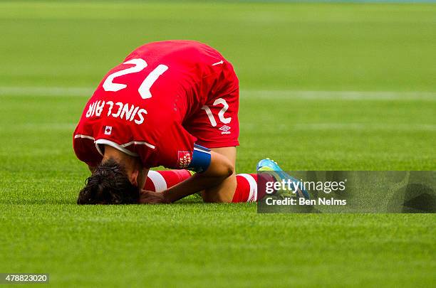 Christine Sinclair of Canada reacts after losing to England during the FIFA Women's World Cup Canada 2015 Quarter Final match between England and...